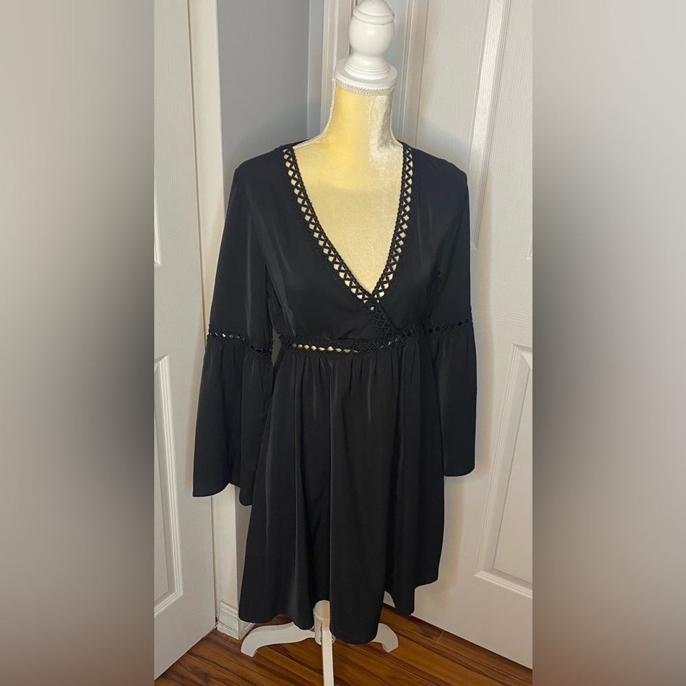 NWOT Black Long Sleeve Dress w/ lace cutouts